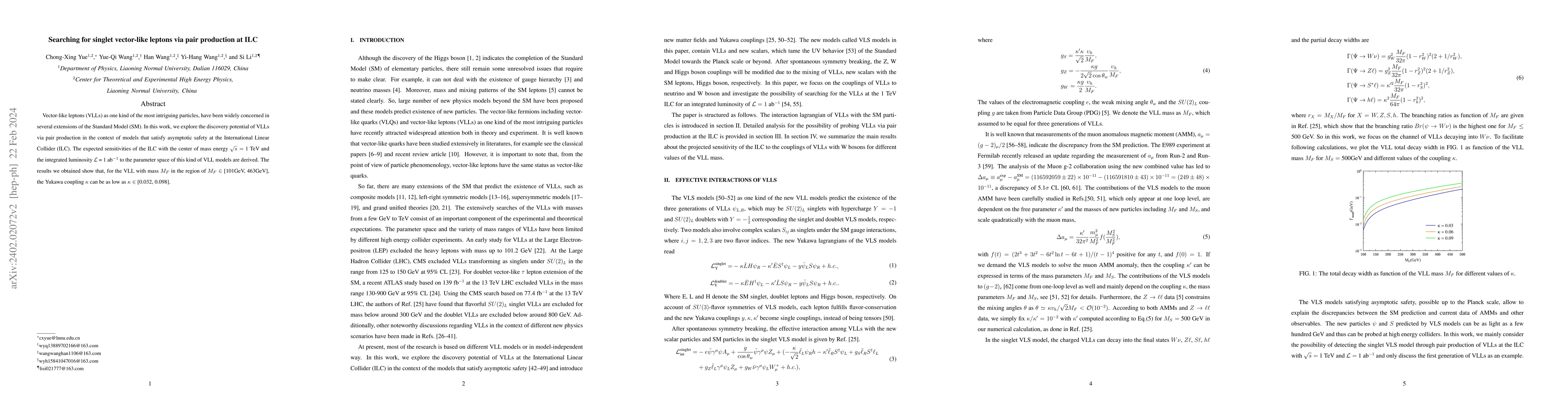Thumbnail for Searching for singlet vector-like leptons via pair production at ILC