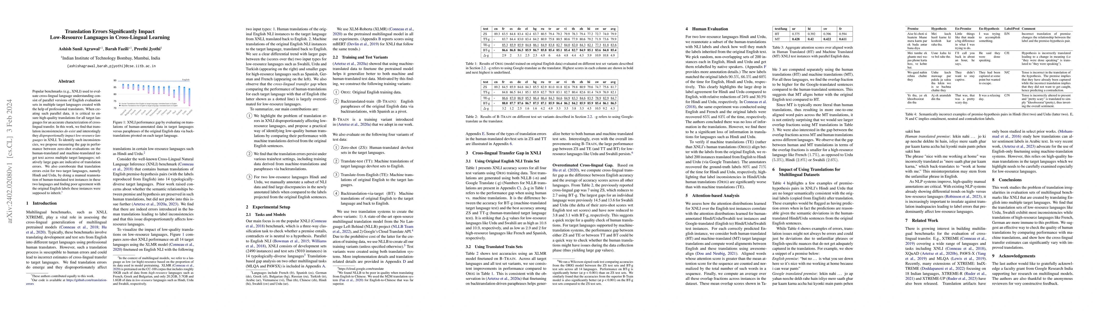 Thumbnail for Translation Errors Significantly Impact Low-Resource Languages in
  Cross-Lingual Learning