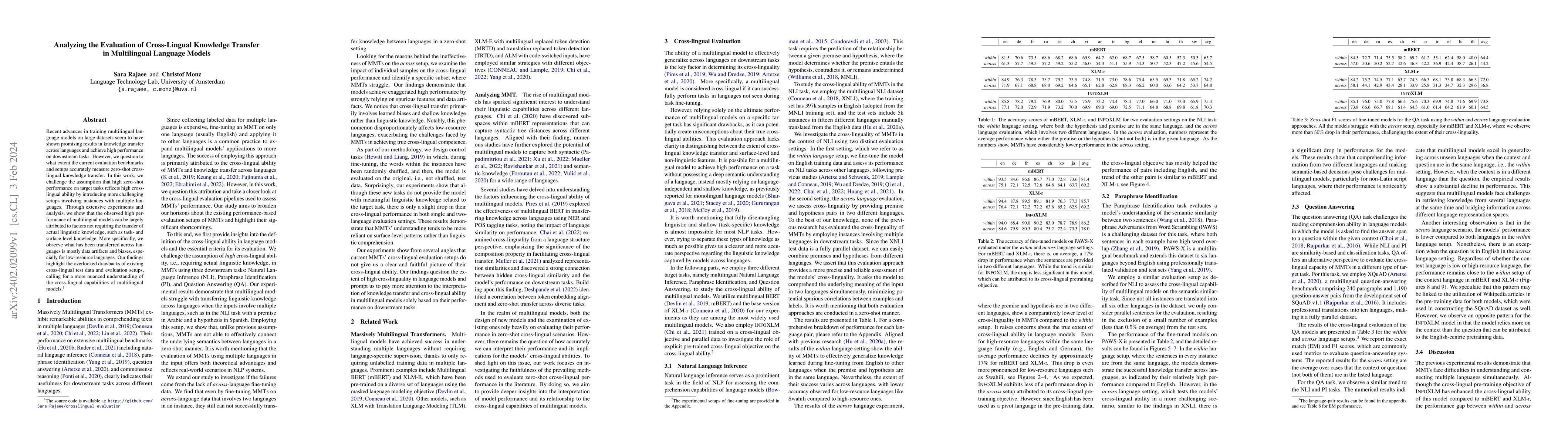 Thumbnail for Analyzing the Evaluation of Cross-Lingual Knowledge Transfer in
  Multilingual Language Models