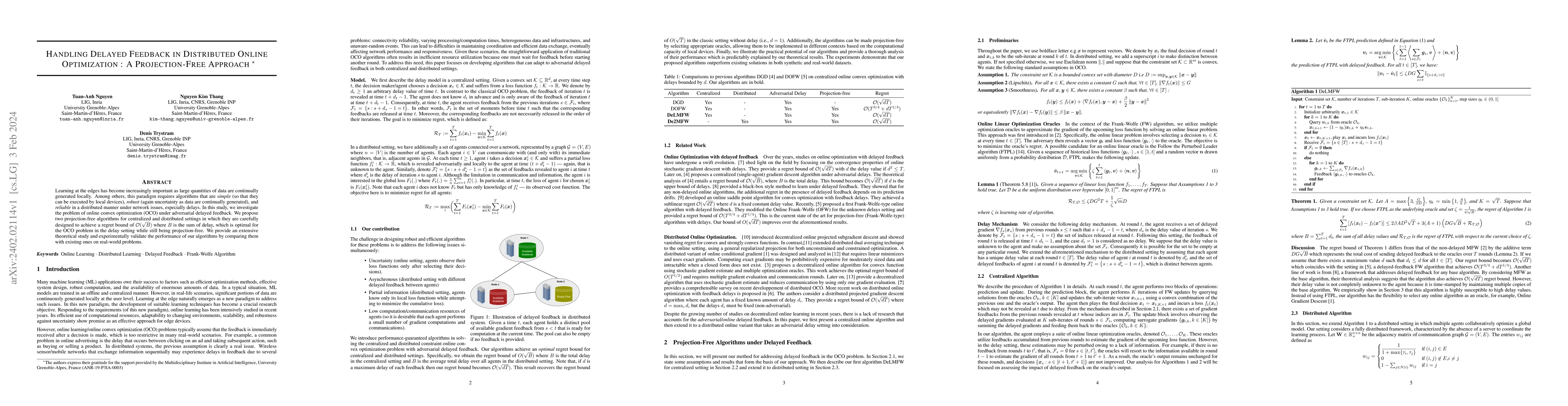 Thumbnail for Handling Delayed Feedback in Distributed Online Optimization : A
  Projection-Free Approach