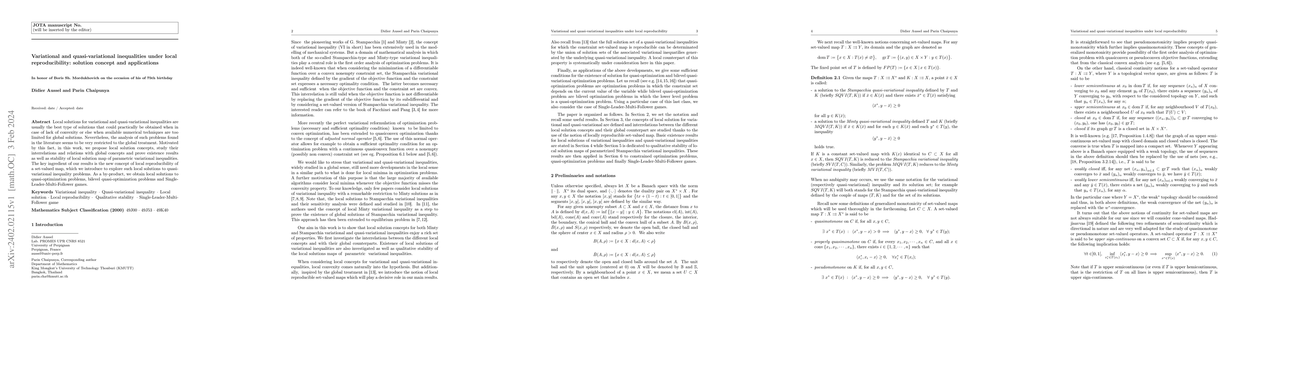 Thumbnail for Variational and quasi-variational inequalities under local
  reproducibility: solution concept and applications