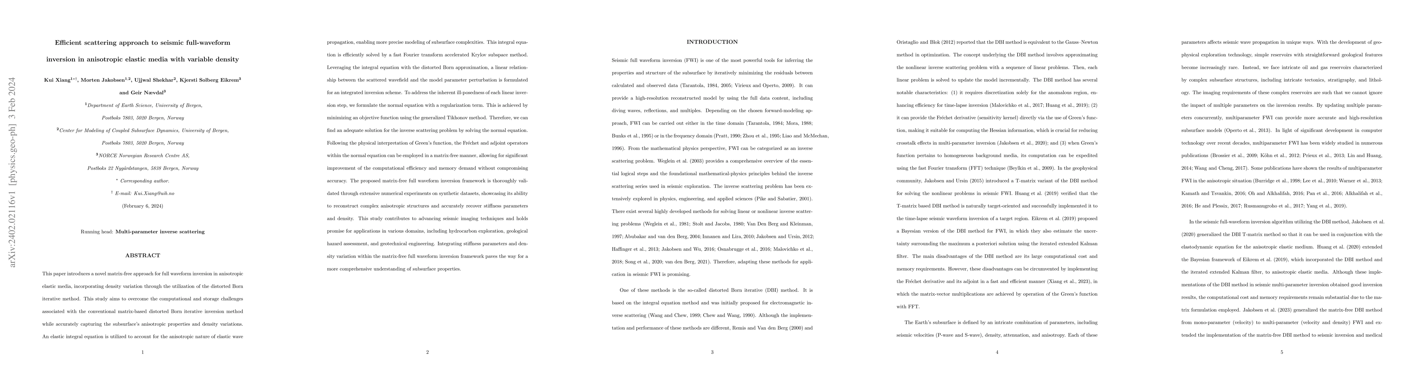 Thumbnail for Efficient scattering approach to seismic full-waveform inversion in
  anisotropic elastic media with variable density