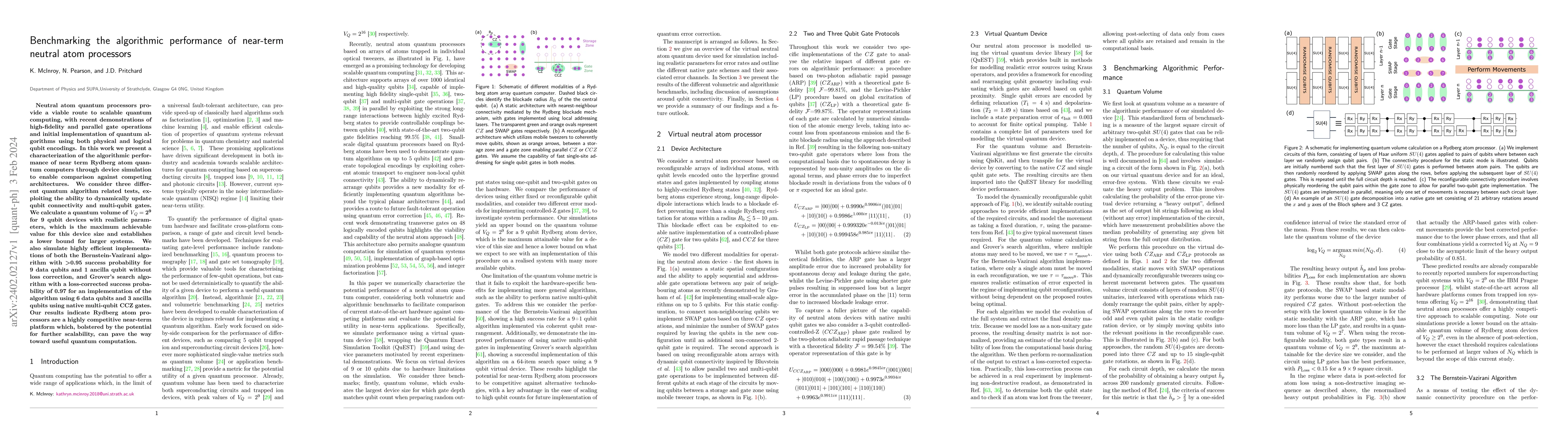Thumbnail for Benchmarking the algorithmic performance of near-term neutral atom
  processors