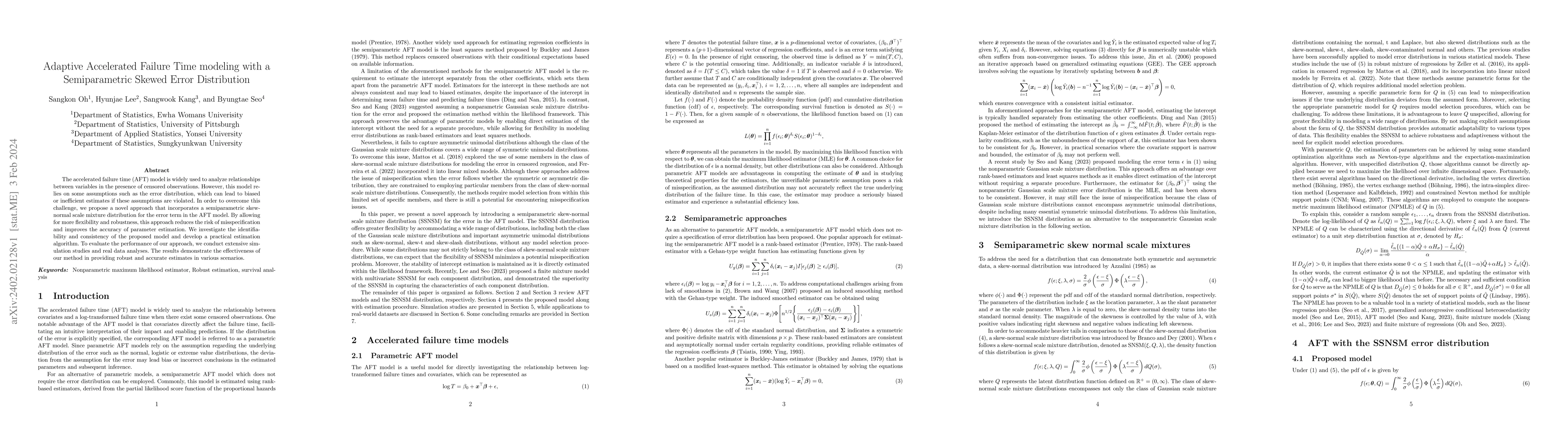 Thumbnail for Adaptive Accelerated Failure Time modeling with a Semiparametric Skewed
  Error Distribution