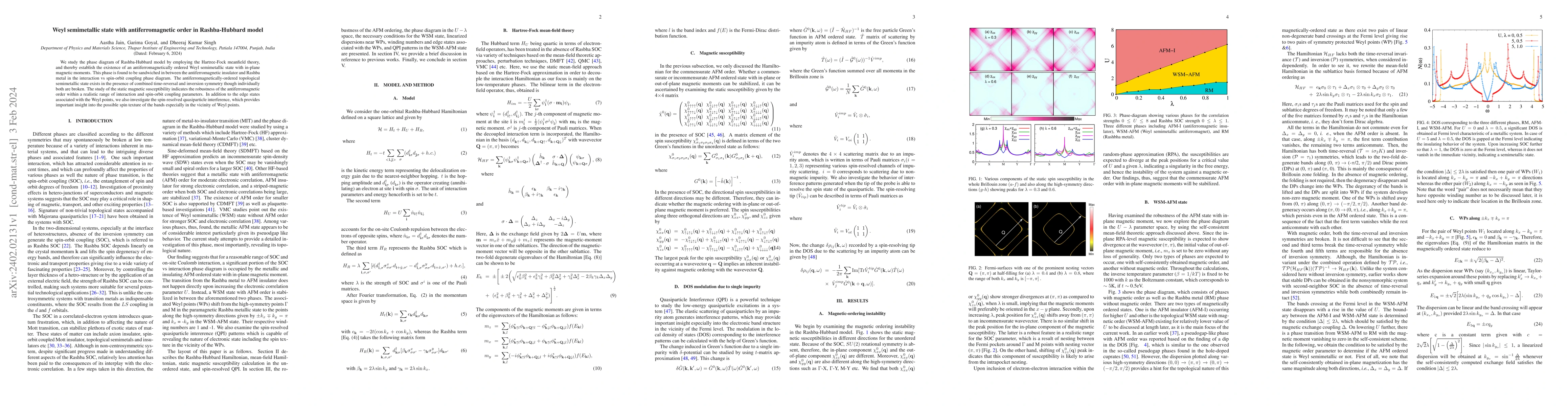 Thumbnail for Weyl semimetallic state with antiferromagnetic order in Rashba-Hubbard
  model