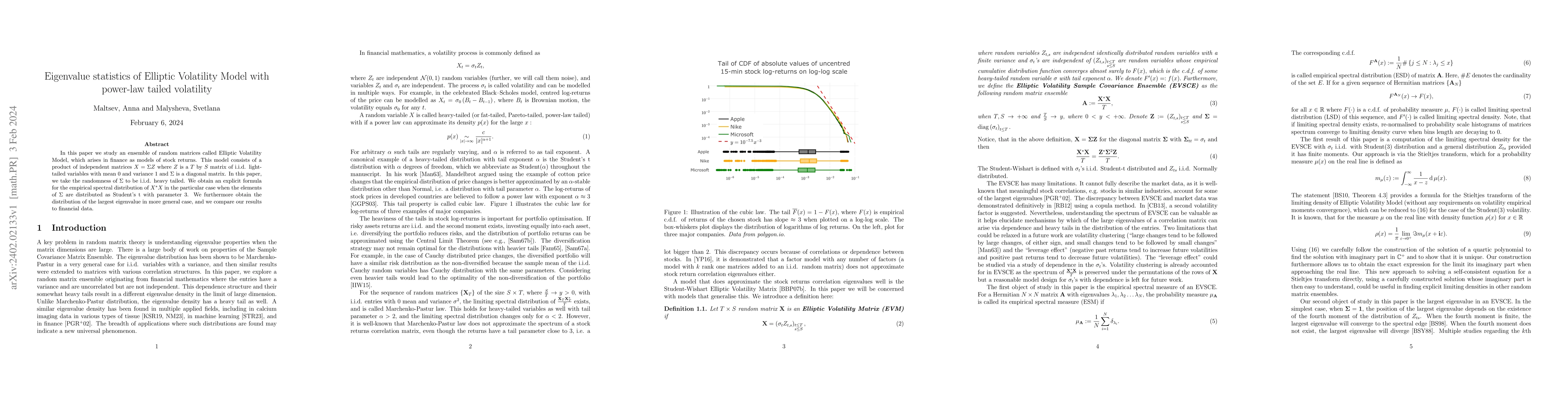 Thumbnail for Eigenvalue statistics of Elliptic Volatility Model with power-law tailed
  volatility