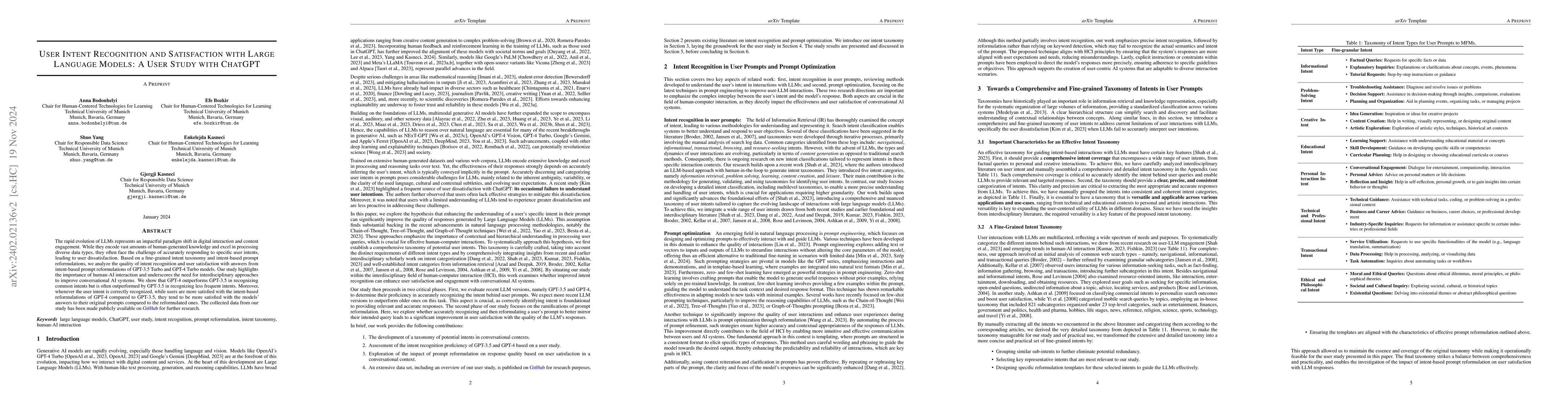 Thumbnail for User Intent Recognition and Satisfaction with Large Language Models: A
  User Study with ChatGPT