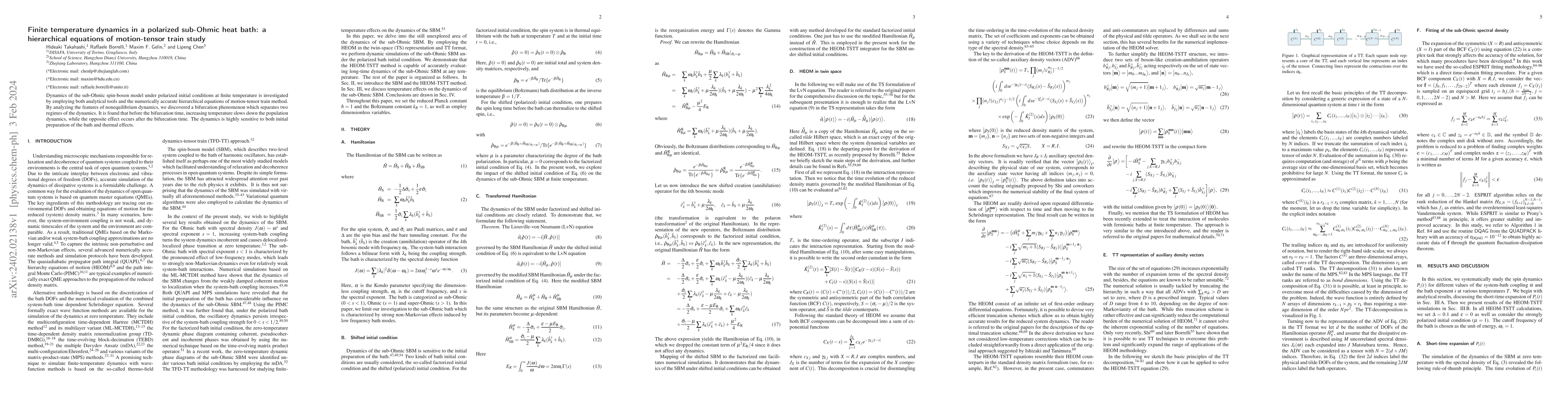Thumbnail for Finite temperature dynamics in a polarized sub-Ohmic heat bath: a
  hierarchical equations of motion-tensor train study