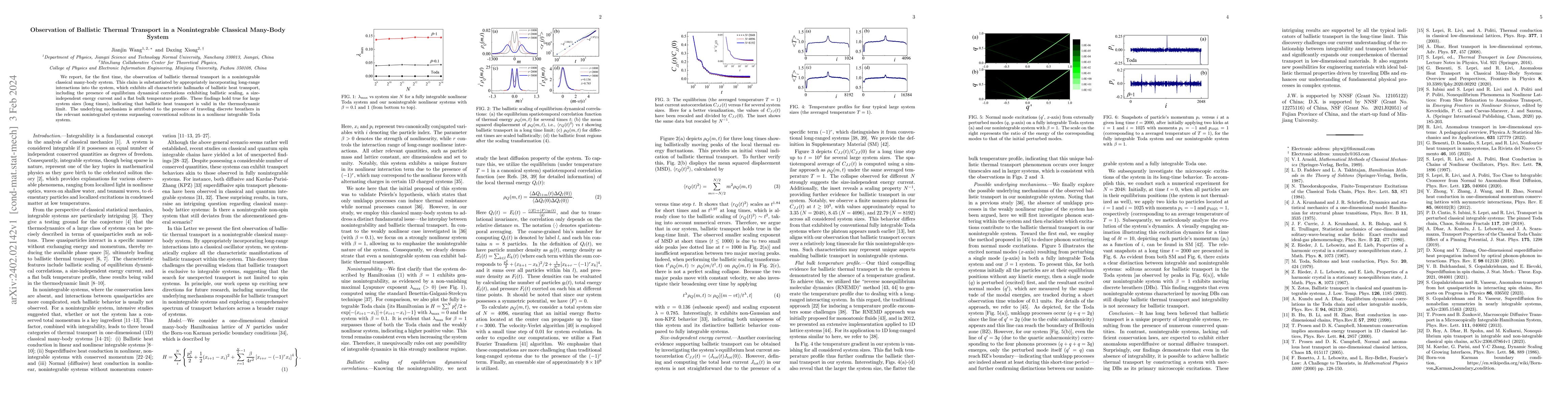 Thumbnail for Observation of Ballistic Thermal Transport in a Nonintegrable Classical
  Many-Body System