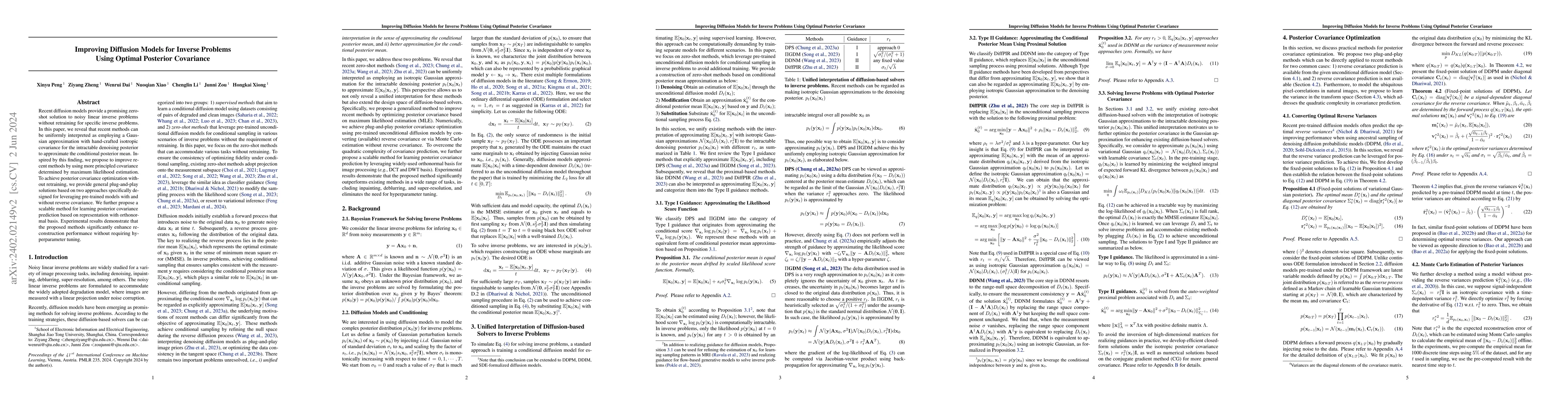 Thumbnail for Improving Diffusion Models for Inverse Problems Using Optimal Posterior
  Covariance
