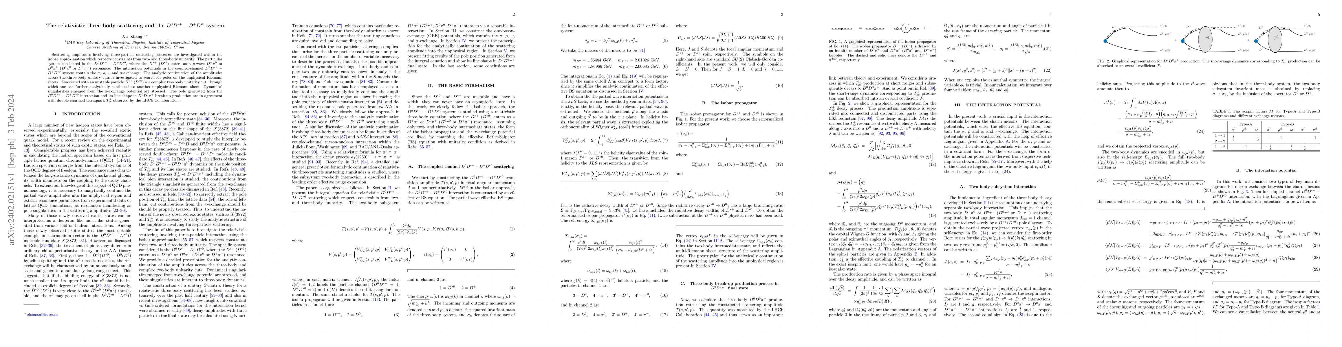 Thumbnail for The relativistic three-body scattering and the $D^0D^{*+}-D^+D^{*0}$
  system