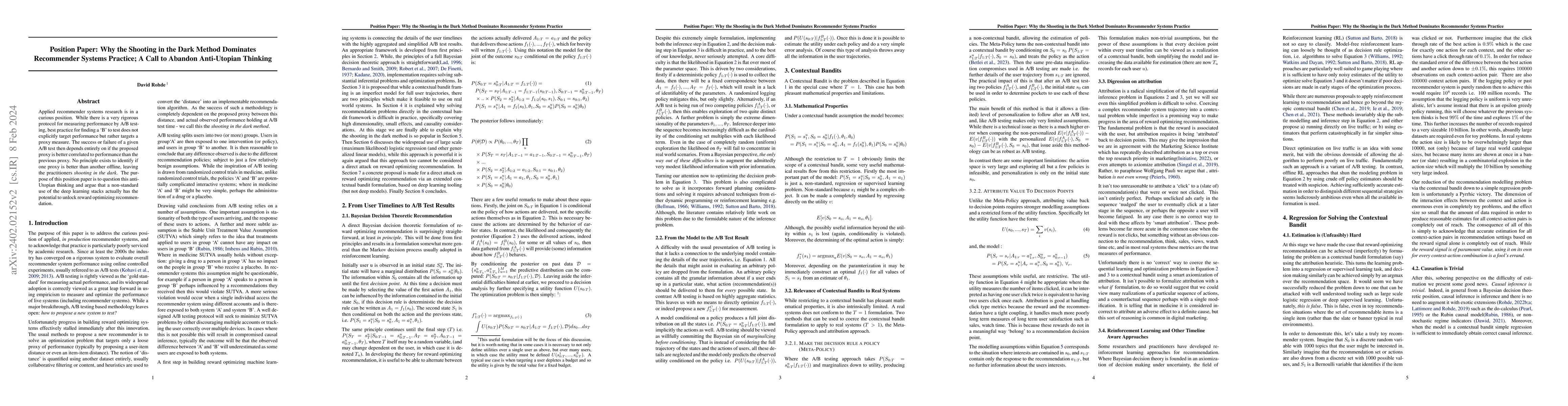 Thumbnail for Position Paper: Why the Shooting in the Dark Method Dominates
  Recommender Systems Practice; A Call to Abandon Anti-Utopian Thinking