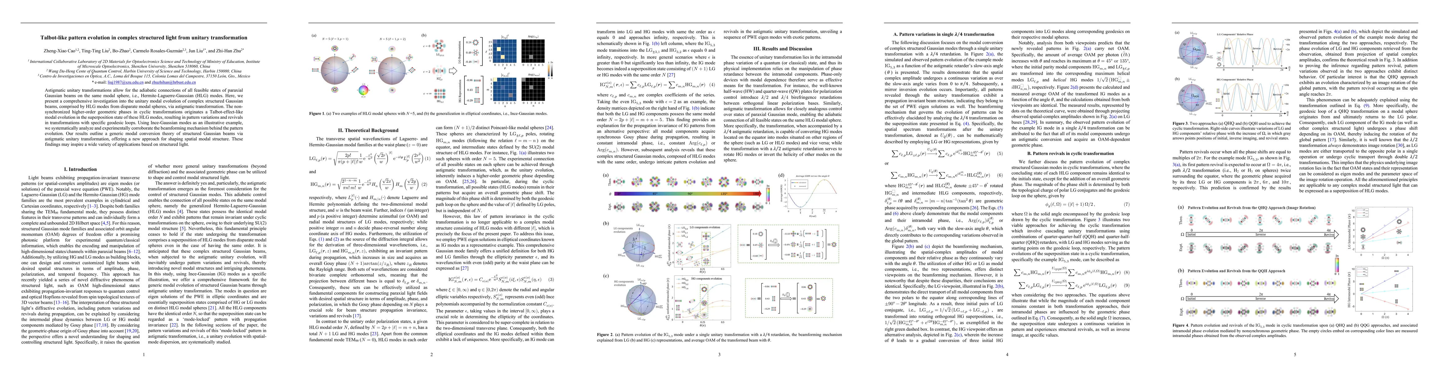 Thumbnail for Talbot-like pattern evolution in complex structured light from unitary
  transformation