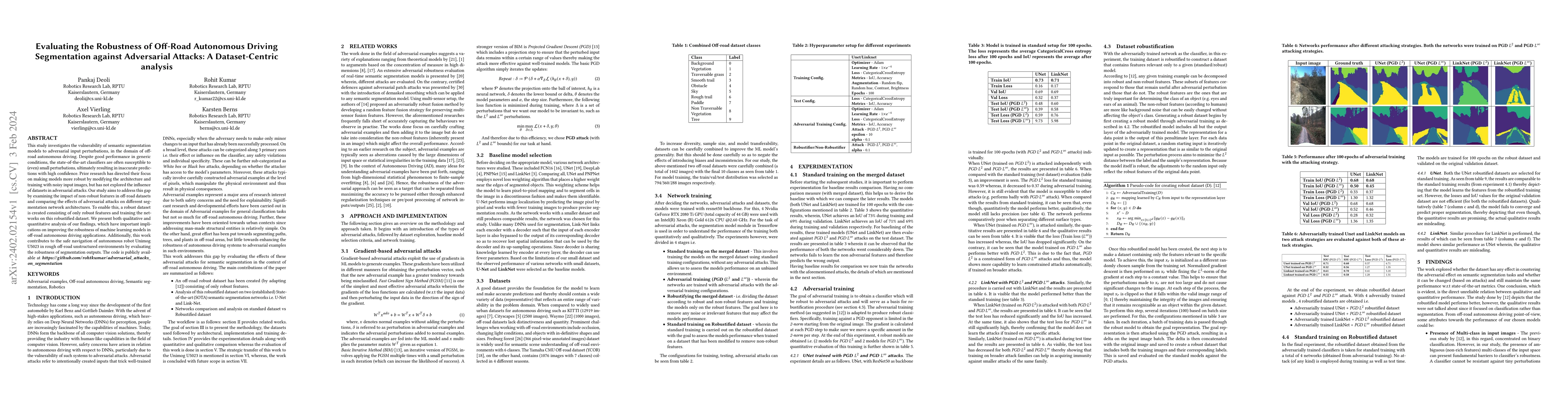 Thumbnail for Evaluating the Robustness of Off-Road Autonomous Driving Segmentation
  against Adversarial Attacks: A Dataset-Centric analysis