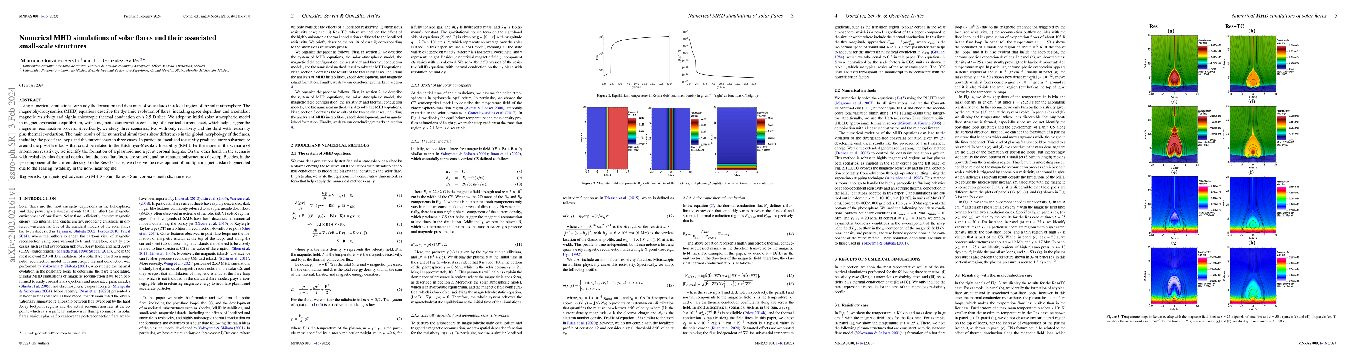 Thumbnail for Numerical MHD simulations of solar flares and their associated
  small-scale structures