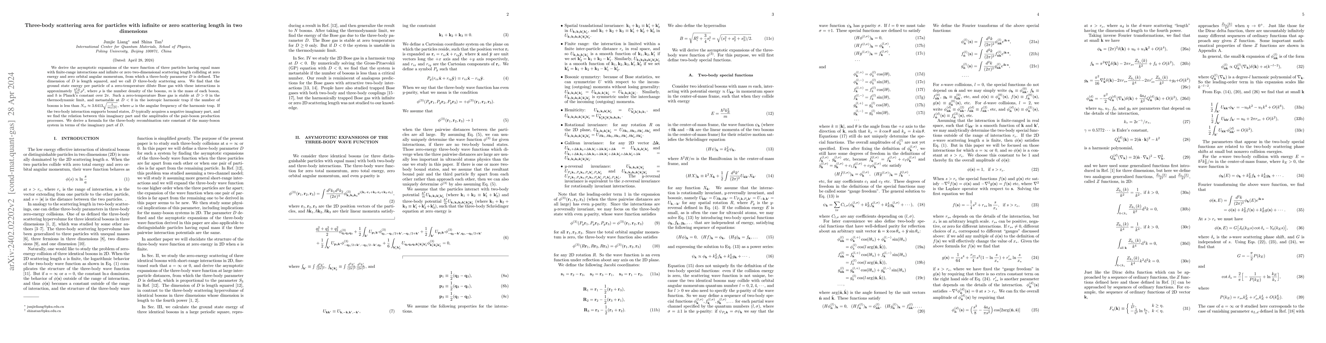 Thumbnail for Three-body scattering area for particles with infinite or zero
  scattering length in two dimensions