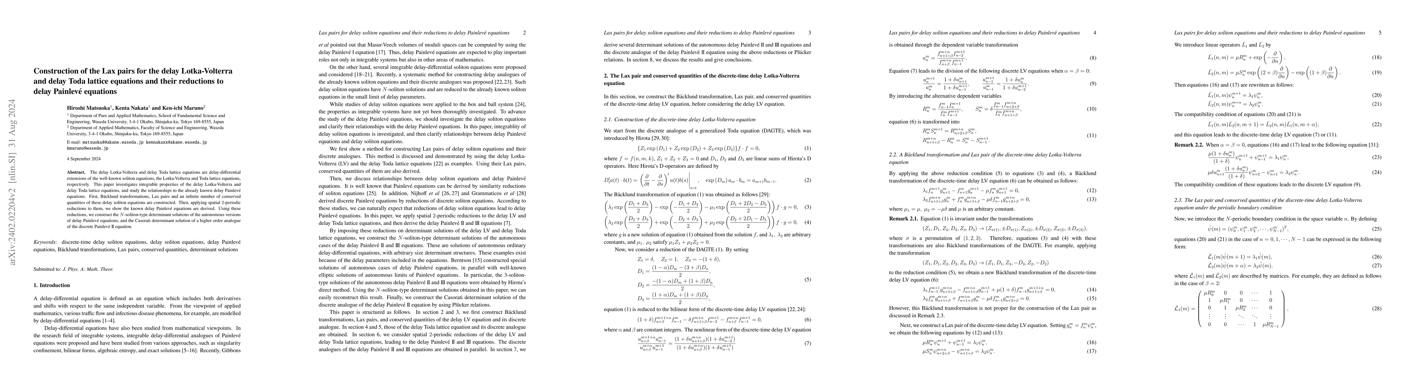 Thumbnail for The Lax pairs and conserved quantities of the delay Lotka-Volterra
  equation
