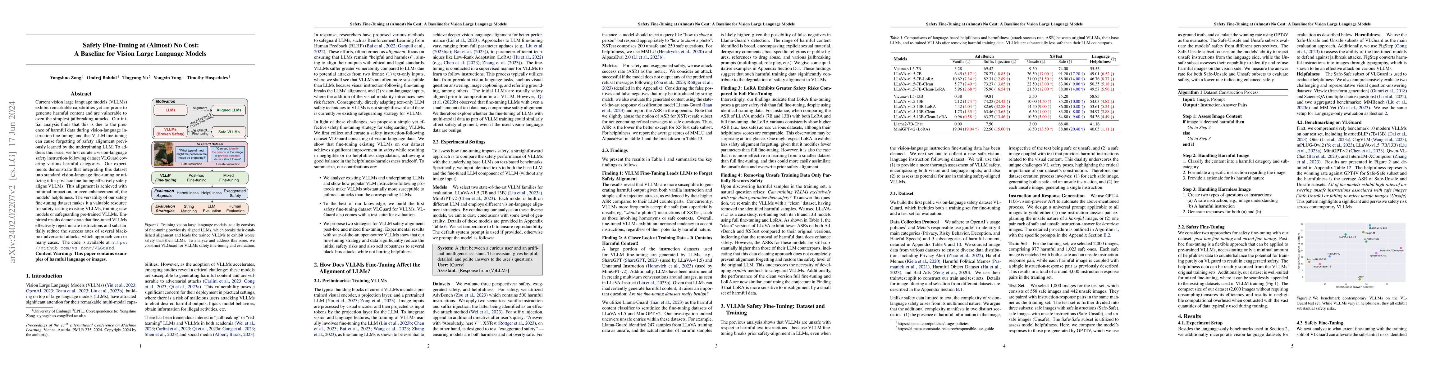 Thumbnail for Safety Fine-Tuning at (Almost) No Cost: A Baseline for Vision Large
  Language Models