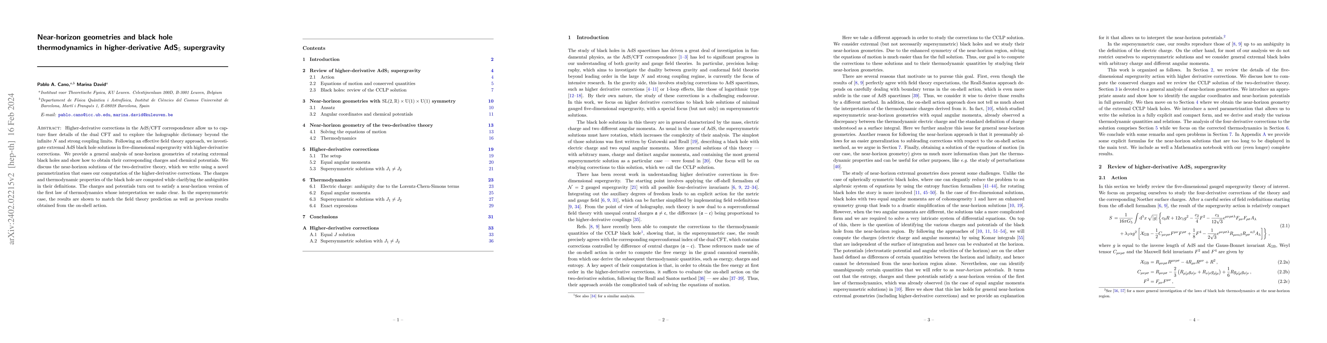 Thumbnail for Near-horizon geometries and black hole thermodynamics in
  higher-derivative AdS$_5$ supergravity