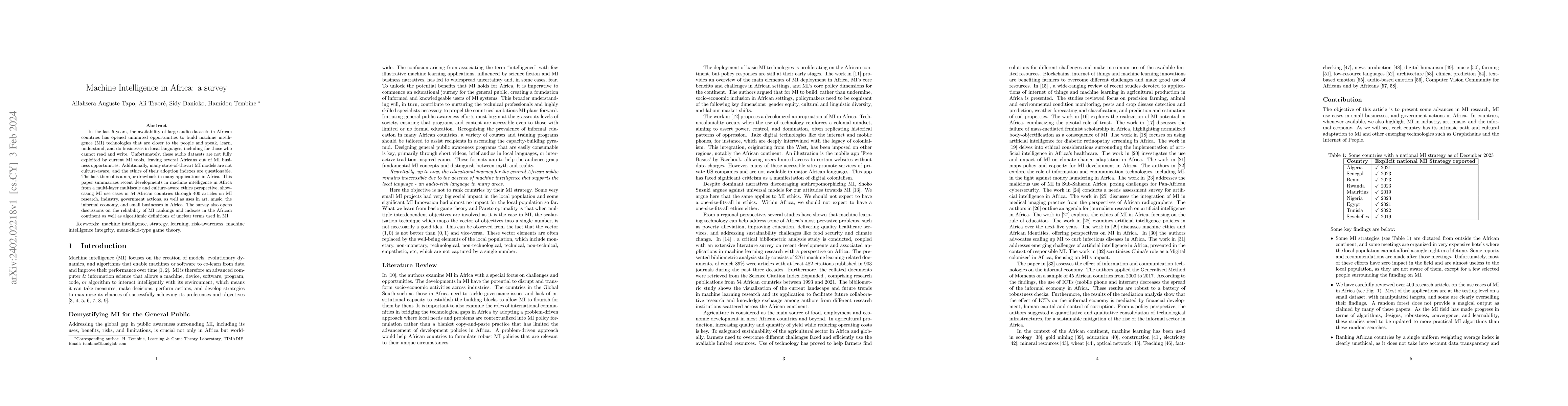 Thumbnail for Machine Intelligence in Africa: a survey
