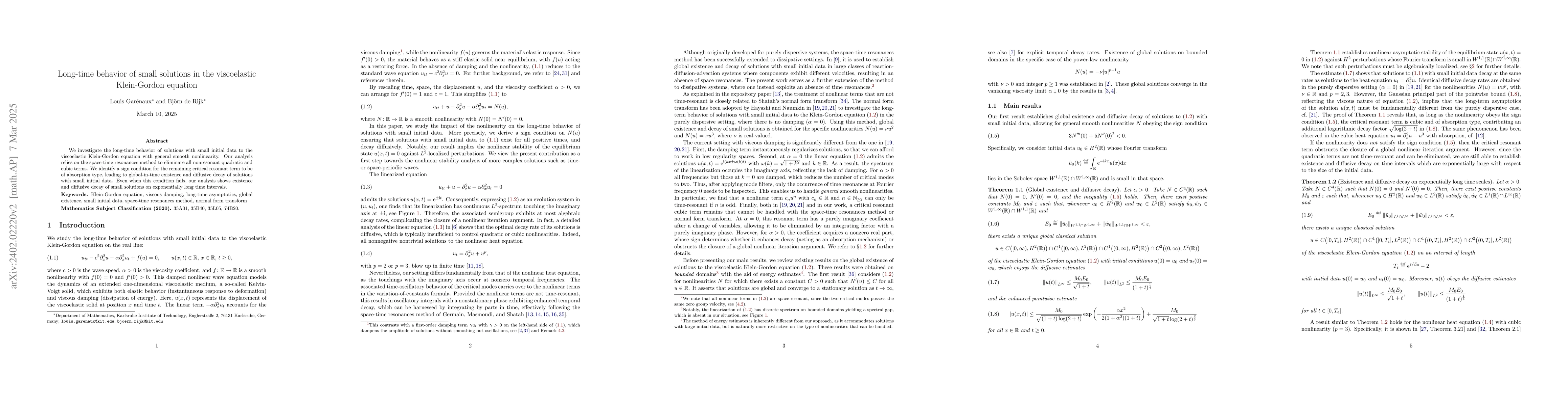 Thumbnail for Long time behavior of small solutions in the viscous Klein-Gordon
  equation