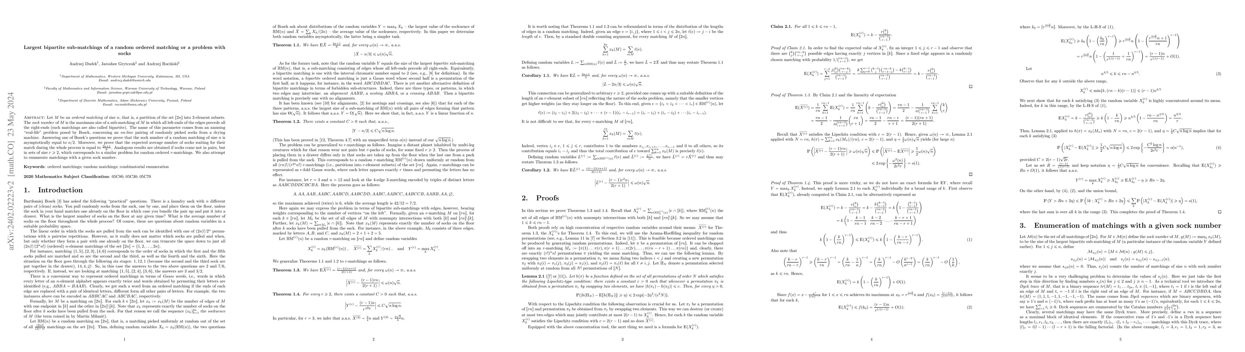 Thumbnail for Largest bipartite sub-matchings of a random ordered matching or a
  problem with socks