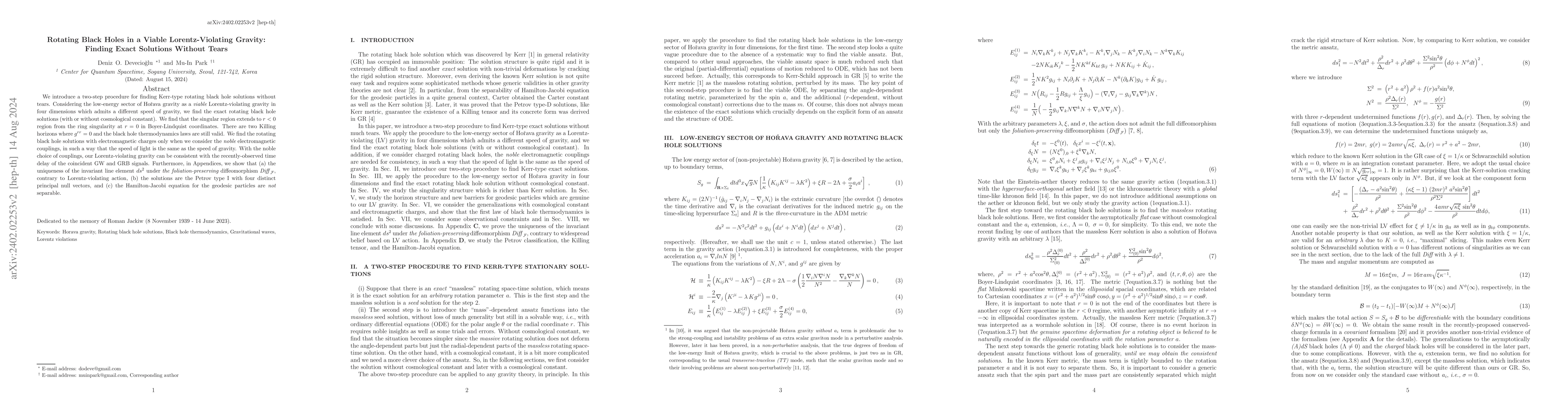 Thumbnail for Rotating Black Holes in a Viable Lorentz-Violating Gravity: Finding
  Exact Solutions Without Tears