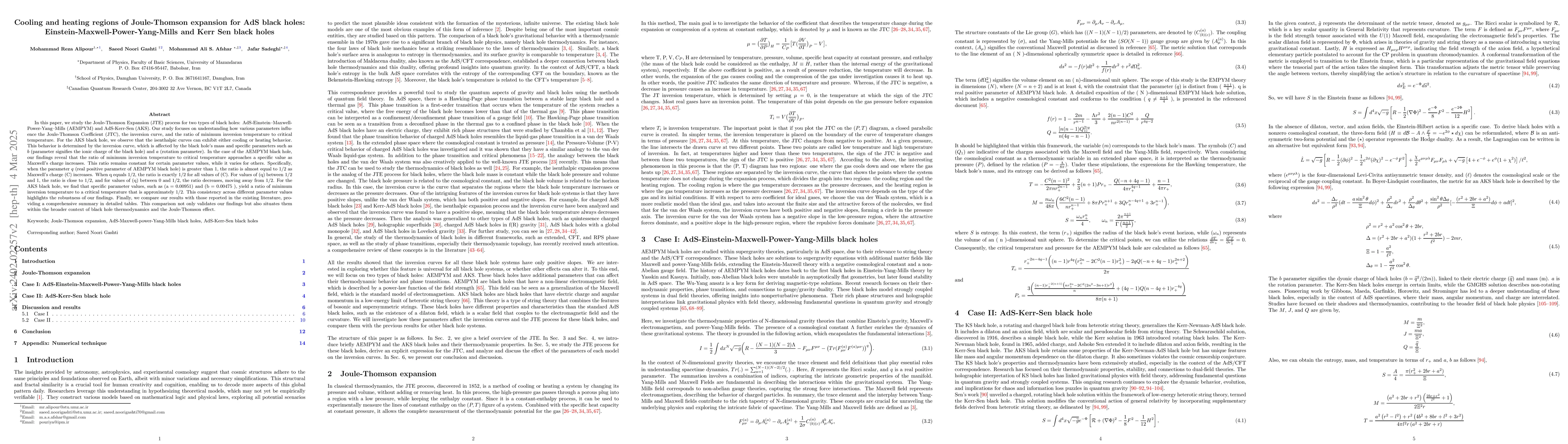 Thumbnail for Cooling and heating regions of Joule-Thomson expansion for AdS black
  holes: Maxwell-power-Yang-Mills and Kerr Sen black holes