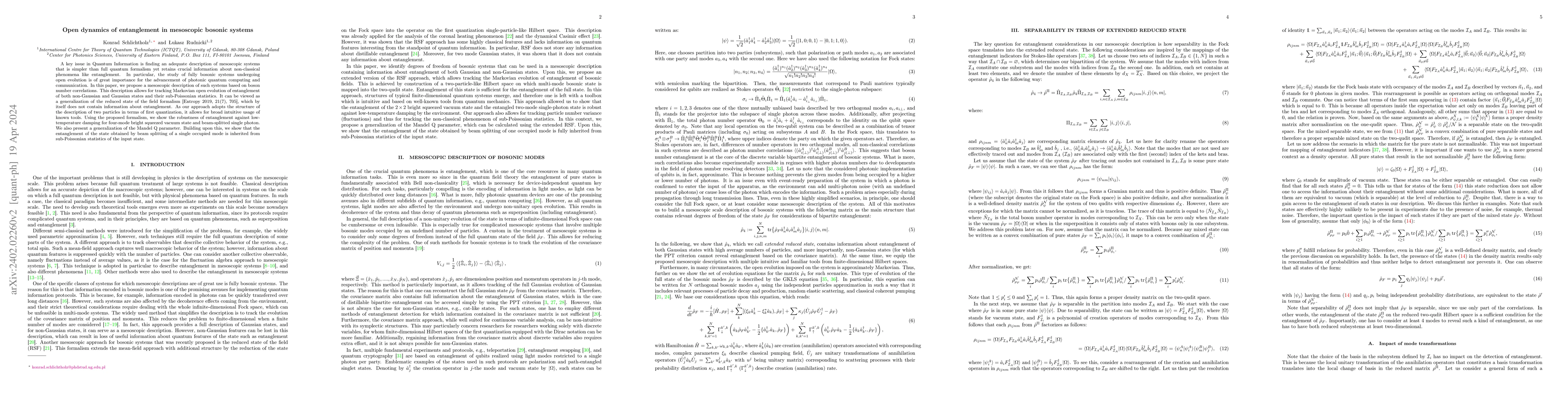 Thumbnail for Open dynamics of entanglement in mesoscopic bosonic systems