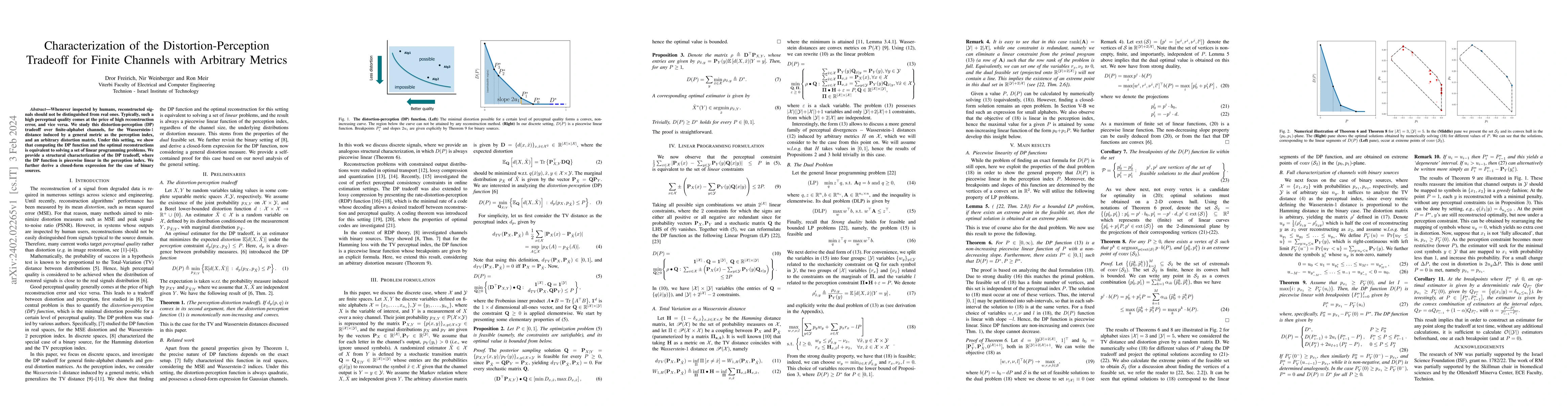Thumbnail for Characterization of the Distortion-Perception Tradeoff for Finite
  Channels with Arbitrary Metrics