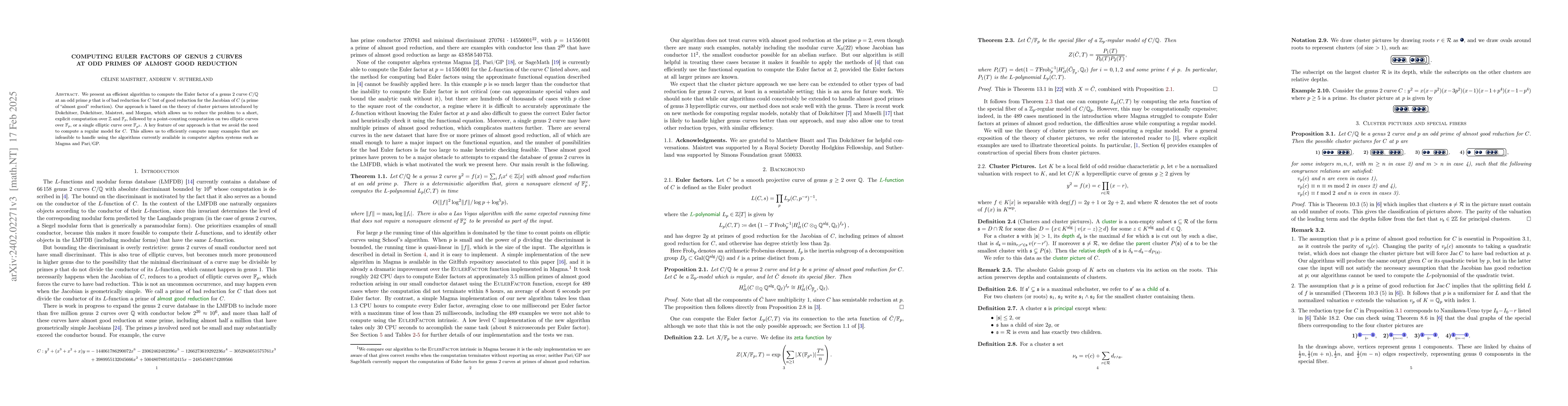Thumbnail for Computing Euler factors of genus 2 curves at odd primes of almost good
  reduction