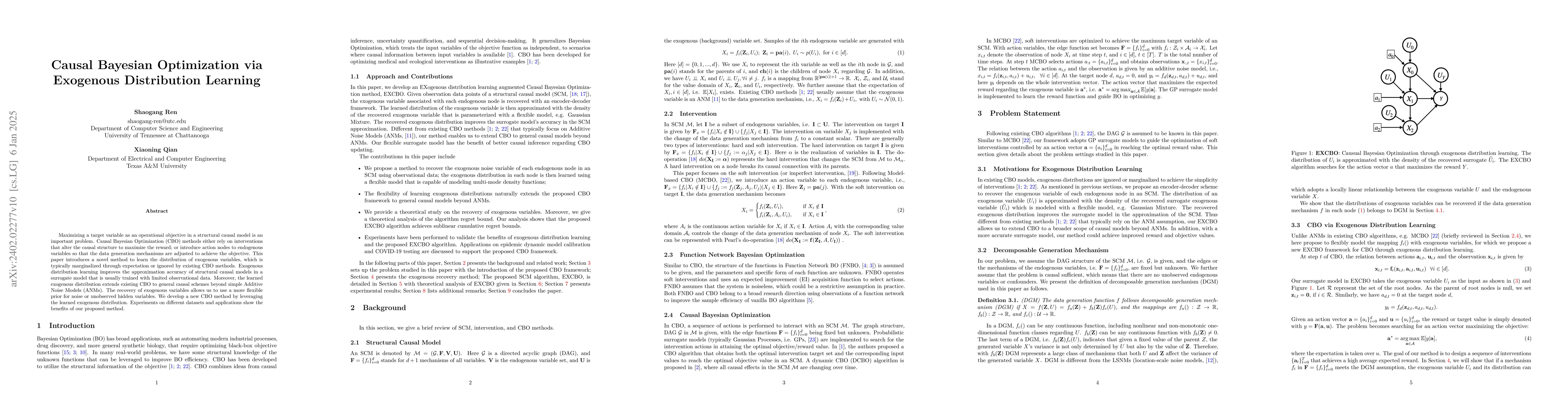 Thumbnail for Causal Bayesian Optimization via Exogenous Distribution Learning