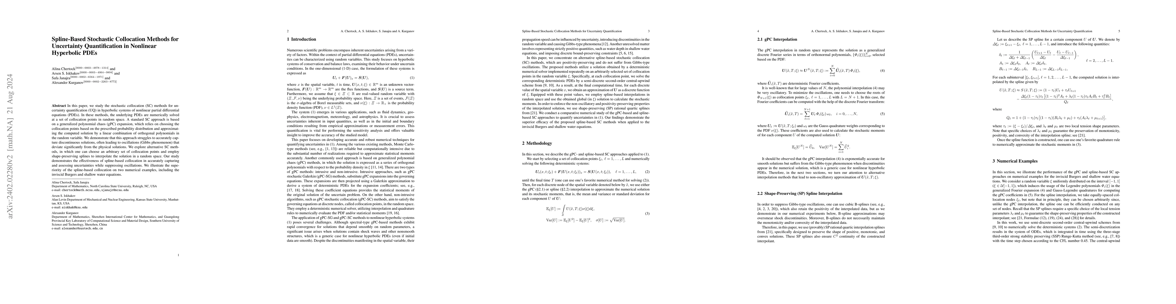 Thumbnail for Spline-Based Stochastic Collocation Methods for Uncertainty
  Quantification in Nonlinear Hyperbolic PDEs