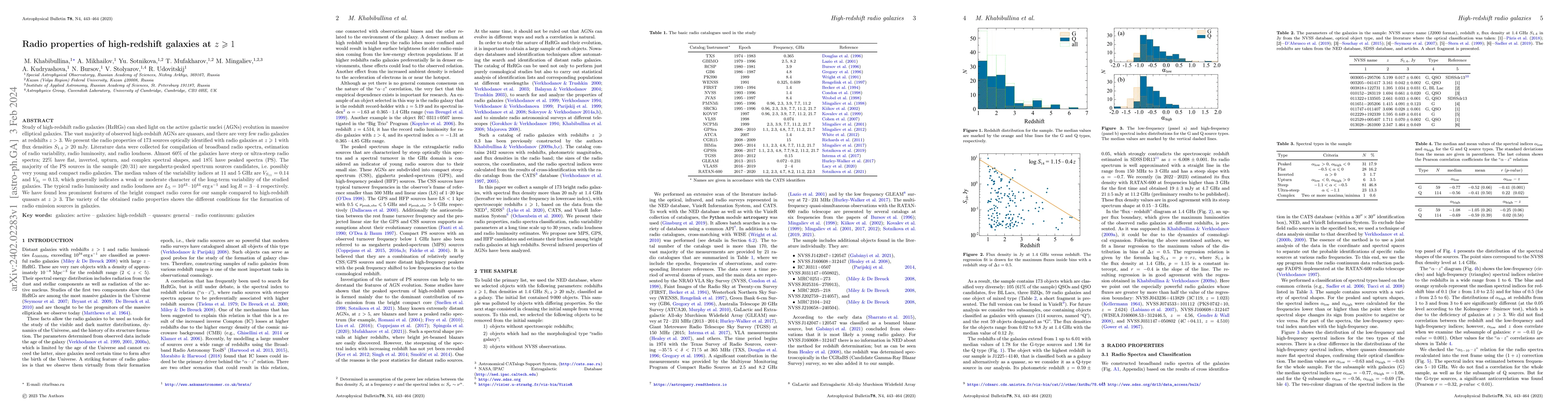 Thumbnail for Radio properties of high-redshift galaxies at $z \geq 1$