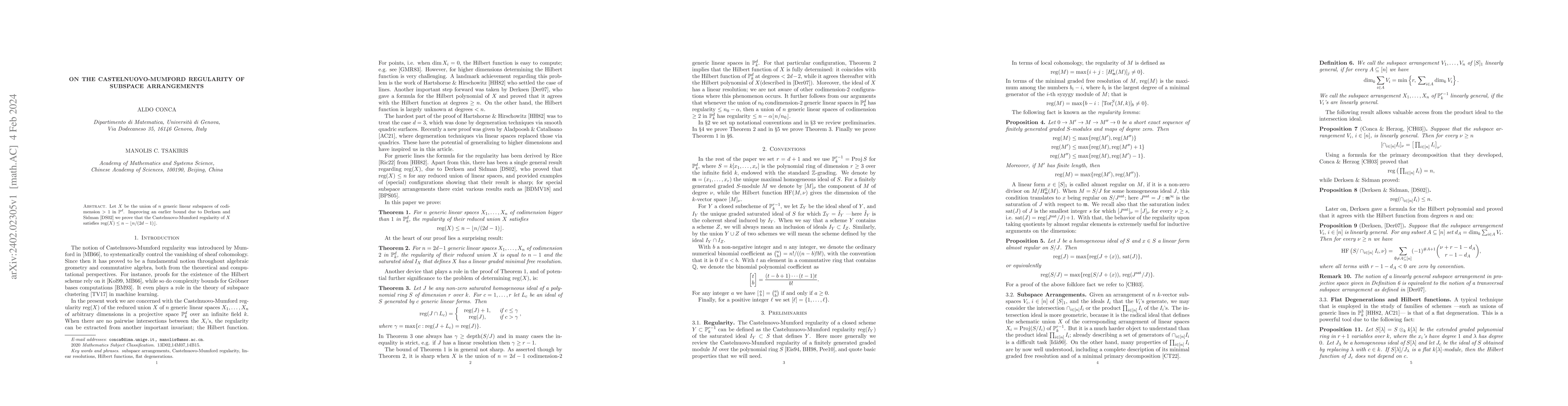 Thumbnail for On the Castelnuovo-Mumford regularity of subspace arrangements