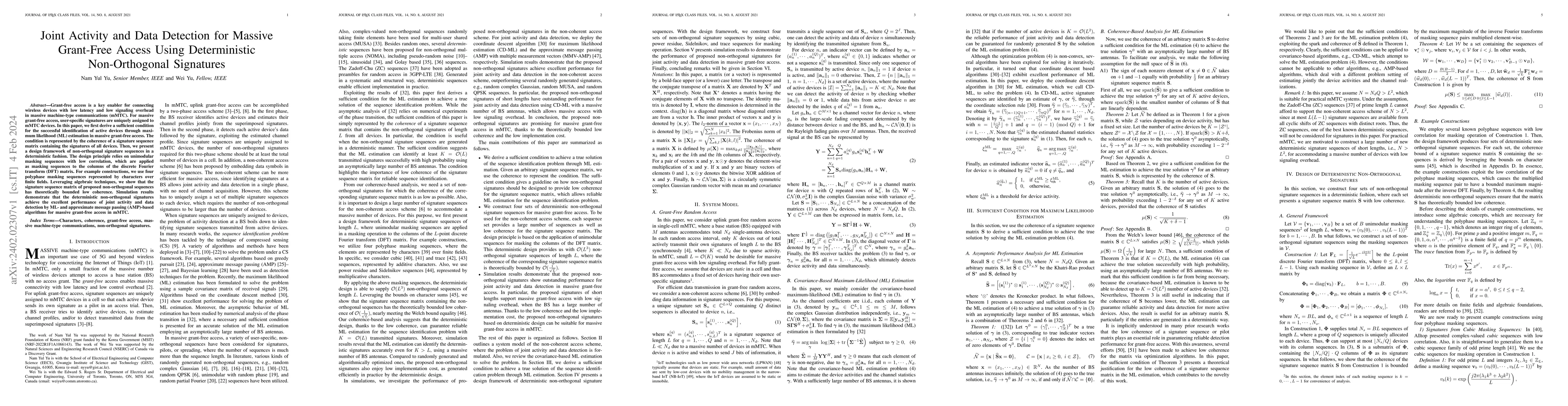 Thumbnail for Joint Activity and Data Detection for Massive Grant-Free Access Using
  Deterministic Non-Orthogonal Signatures