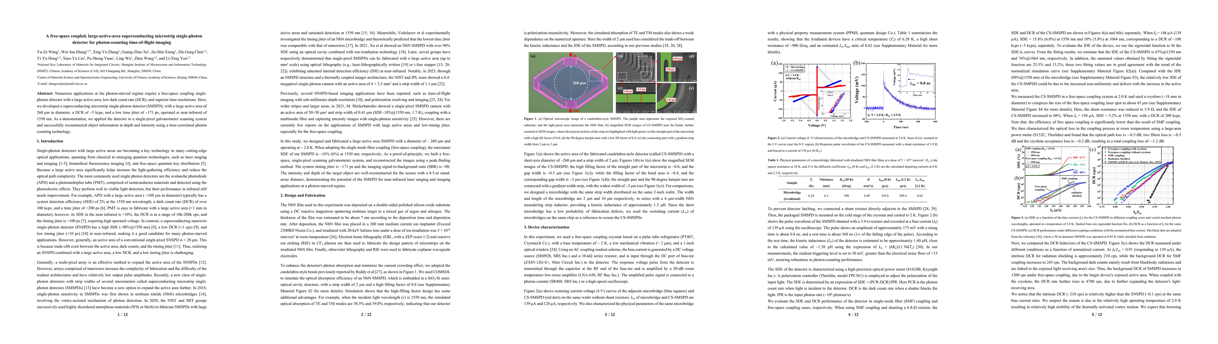 Thumbnail for A free-space coupled, large-active-area superconducting microstrip
  single-photon detector for photon-counting time-of-flight imaging
