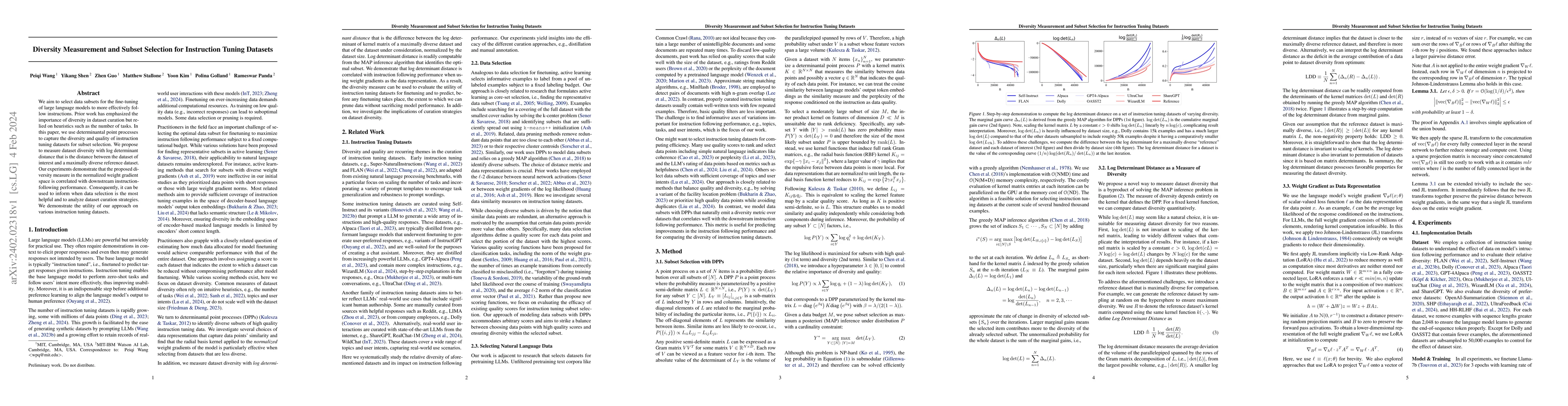 Thumbnail for Diversity Measurement and Subset Selection for Instruction Tuning
  Datasets