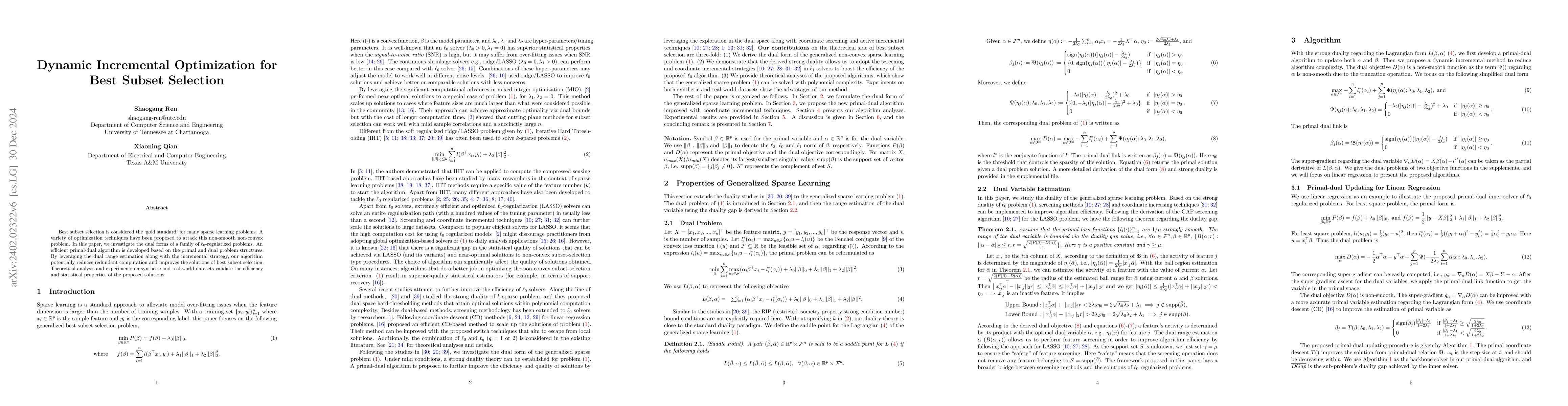 Thumbnail for Dynamic Incremental Optimization for Best Subset Selection