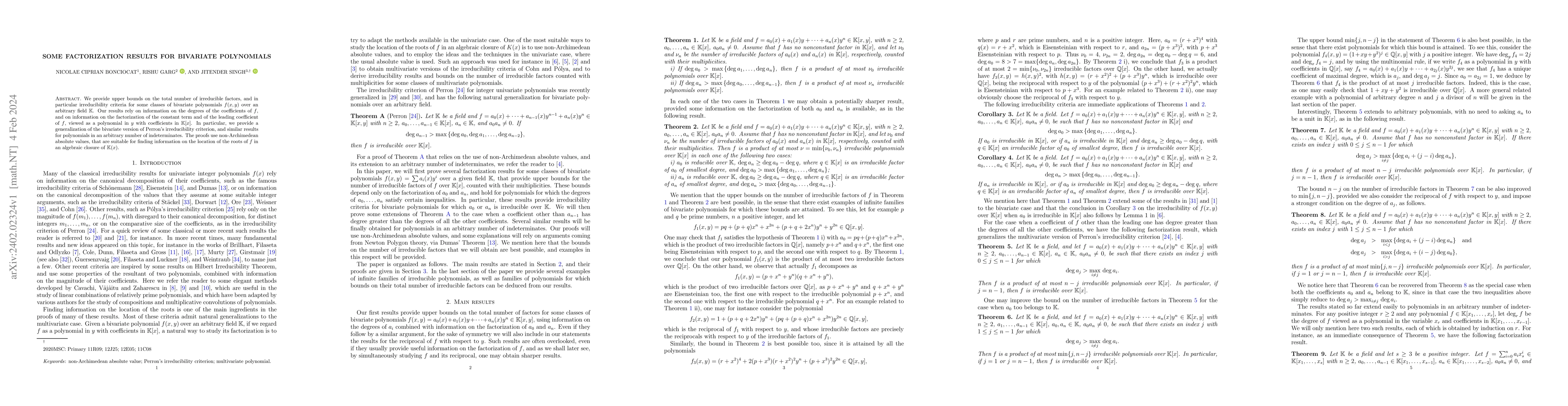 Thumbnail for Some factorization results for bivariate polynomials