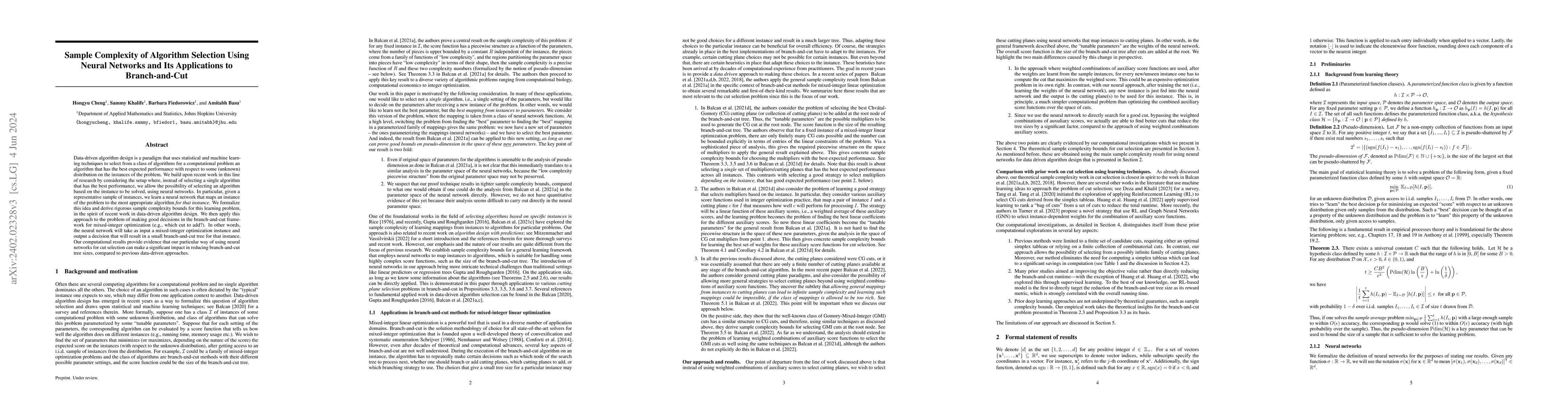 Thumbnail for Sample Complexity of Algorithm Selection Using Neural Networks and Its
  Applications to Branch-and-Cut