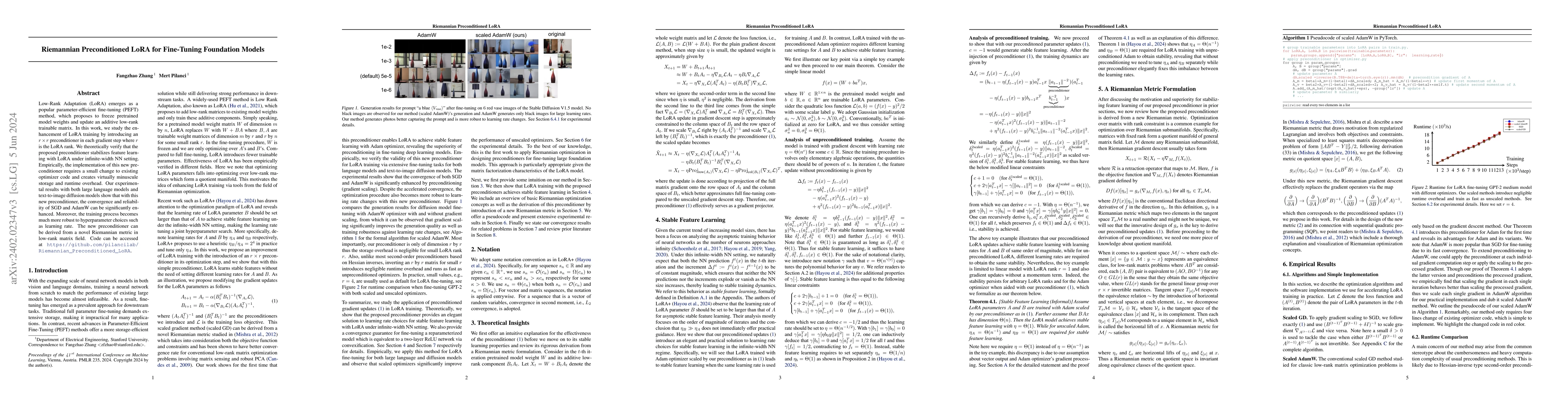 Thumbnail for Riemannian Preconditioned LoRA for Fine-Tuning Foundation Models