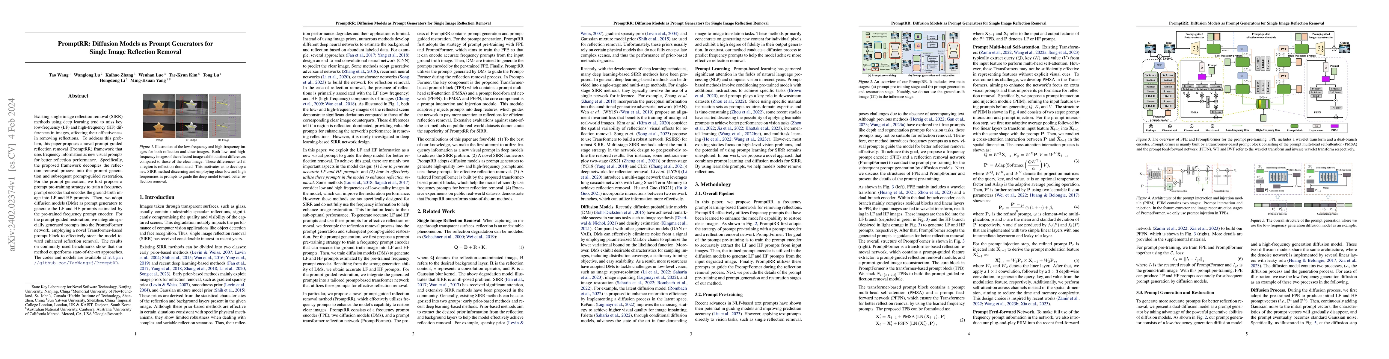 Thumbnail for PromptRR: Diffusion Models as Prompt Generators for Single Image
  Reflection Removal