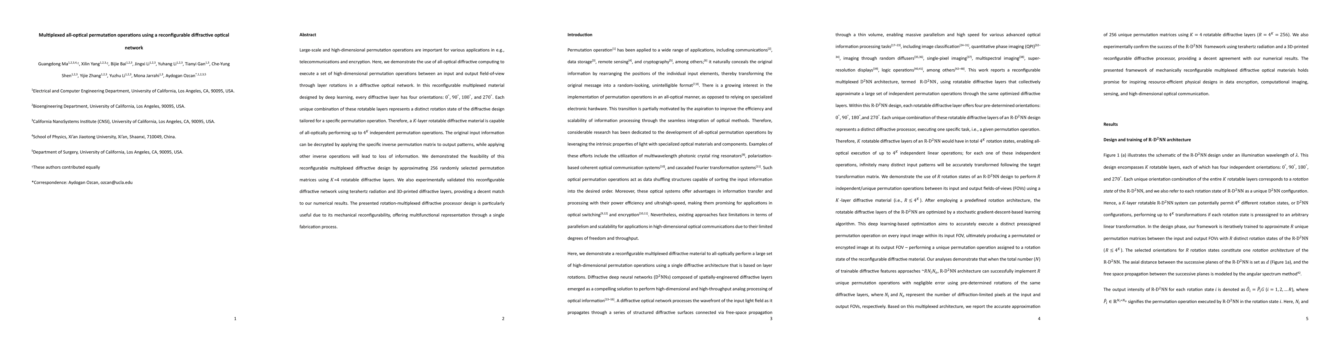 Thumbnail for Multiplexed all-optical permutation operations using a reconfigurable
  diffractive optical network