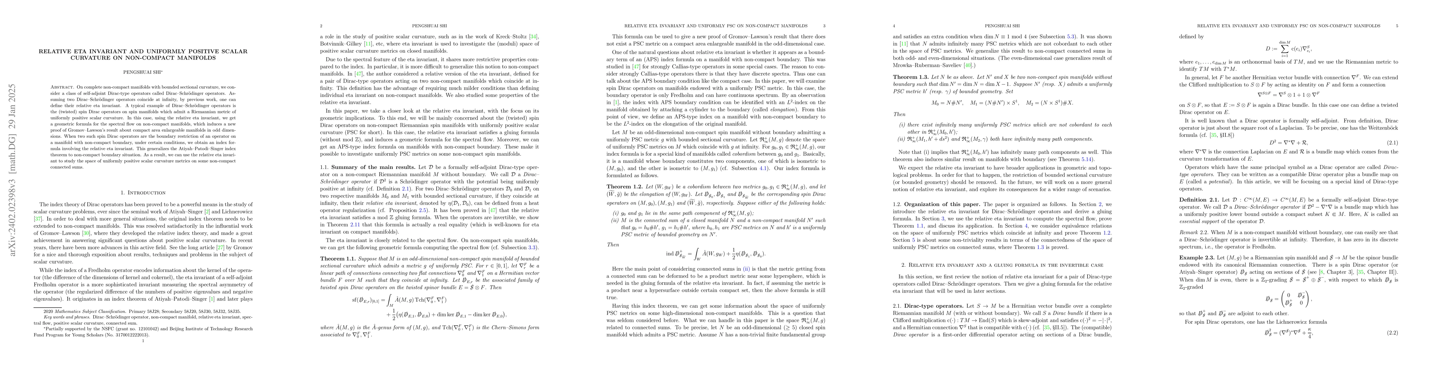 Thumbnail for Relative eta invariant and uniformly positive scalar curvature on
  non-compact manifolds