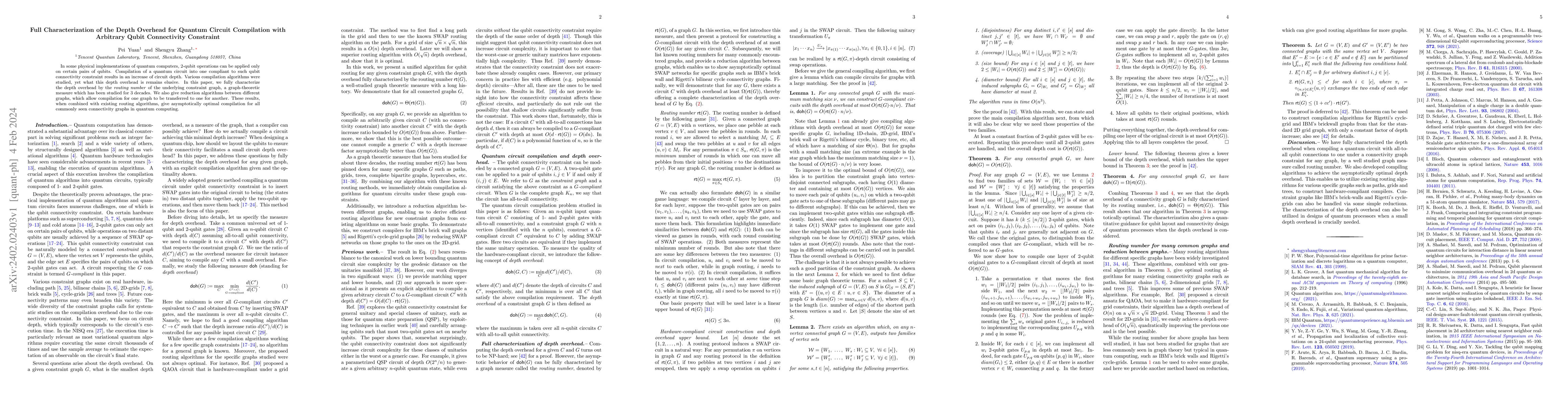 Thumbnail for Full Characterization of the Depth Overhead for Quantum Circuit
  Compilation with Arbitrary Qubit Connectivity Constraint
