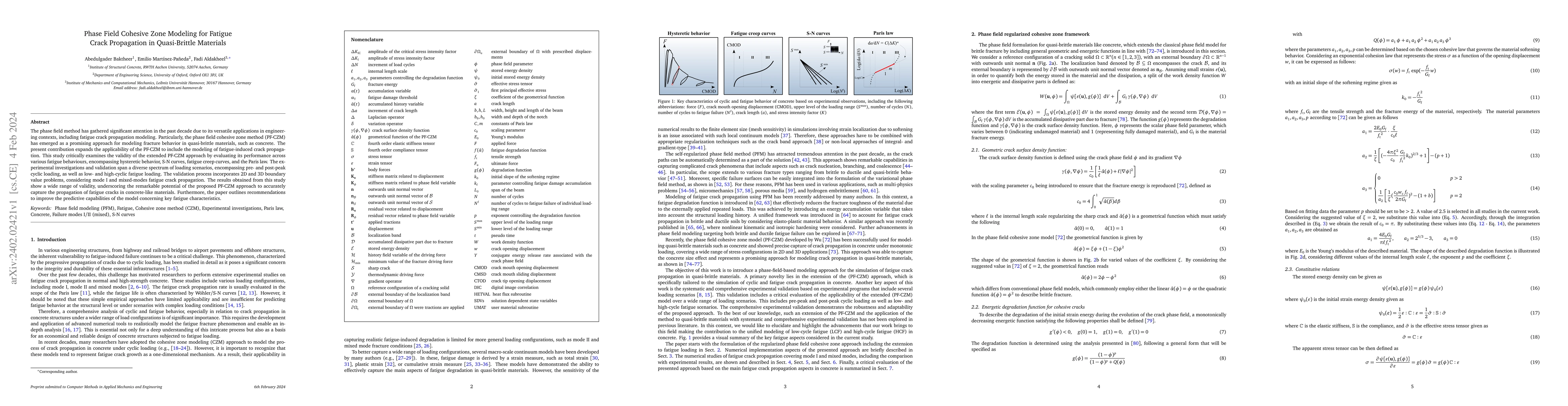 Thumbnail for Phase field cohesive zone modeling for fatigue crack propagation in
  quasi-brittle materials