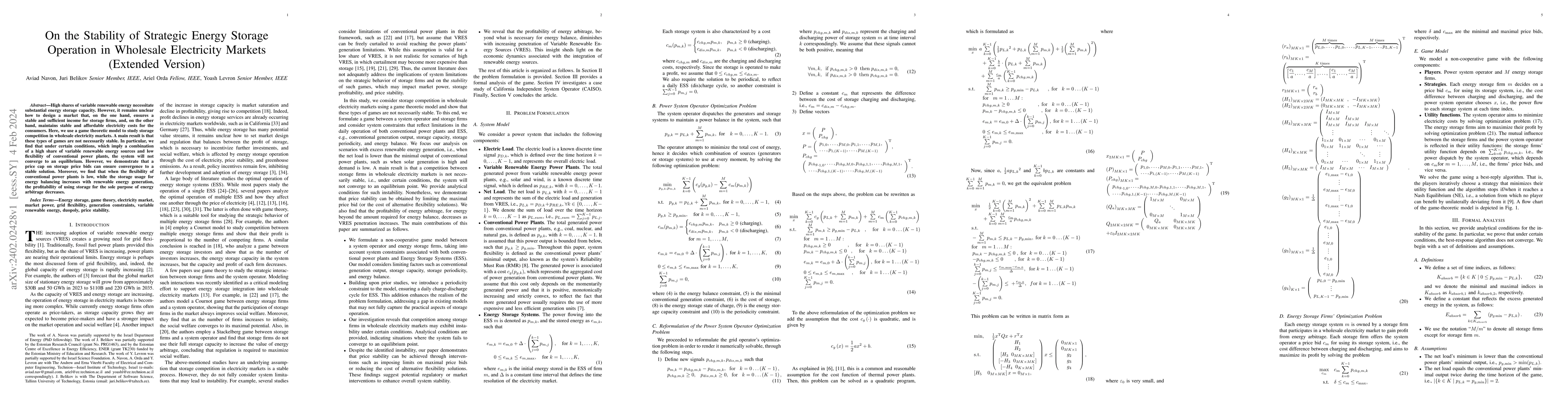 Thumbnail for On the Stability of Strategic Energy Storage Operation in Wholesale
  Electricity Markets (Extended Version)