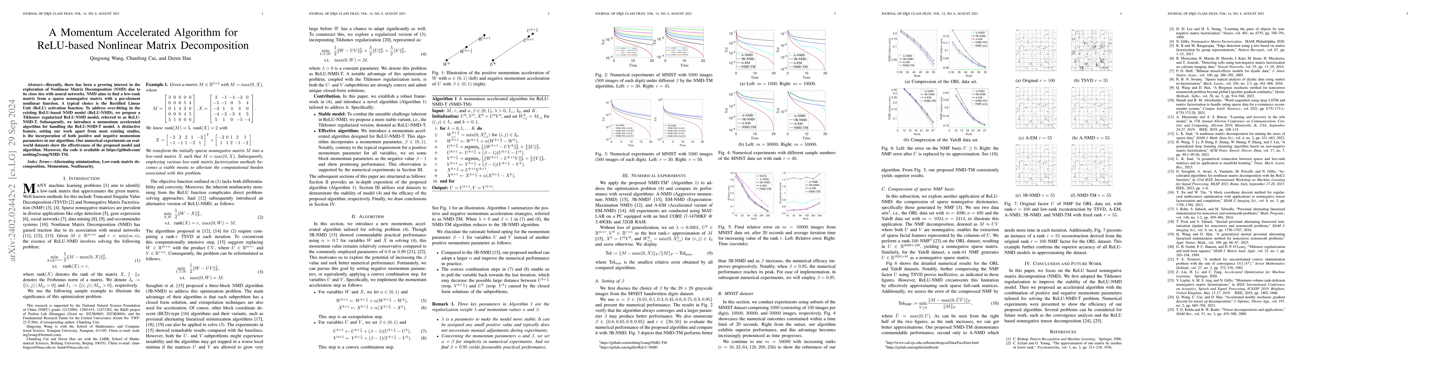 Thumbnail for A Momentum Accelerated Algorithm for ReLU-based Nonlinear Matrix
  Decomposition