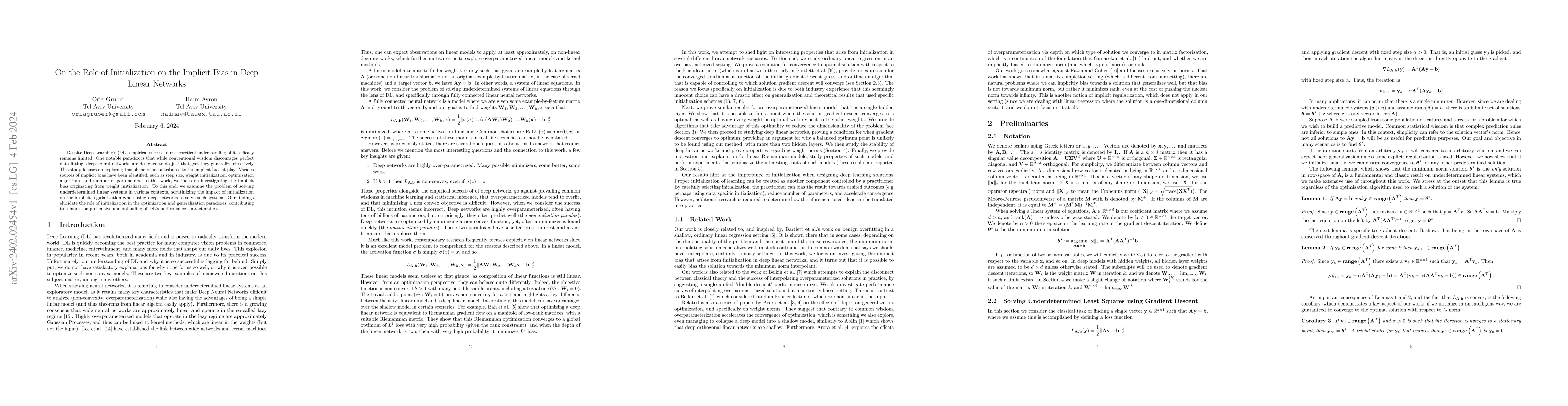 Thumbnail for On the Role of Initialization on the Implicit Bias in Deep Linear
  Networks